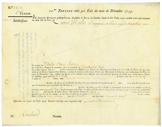 10.e Tontine créee par Édit du mois de Décembre 1759
