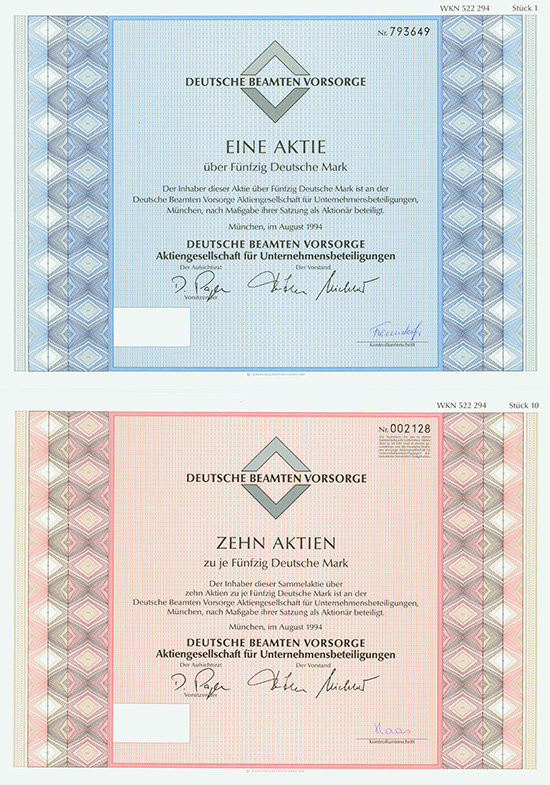 Deutsche Beamten Vorsorge AG für Unternehmensbeteiligungen [2 Stück]