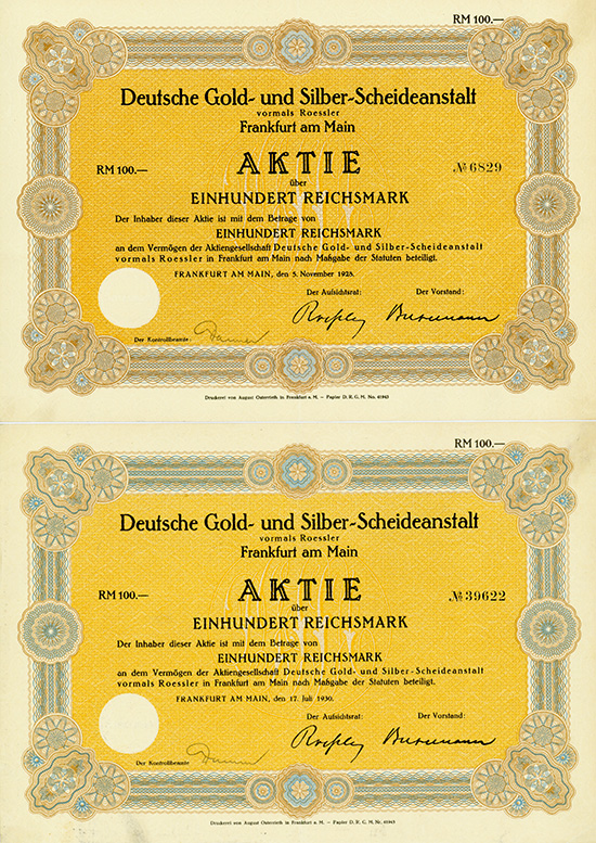 Deutsche Gold- und Silber-Scheideanstalt vormals Roessler [2 Stück]