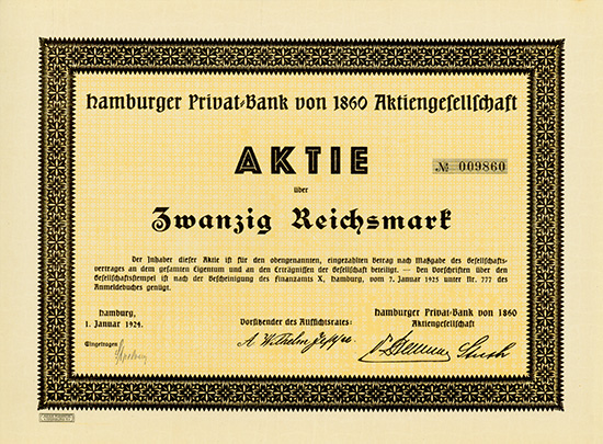 Hamburger Privat-Bank von 1860 AG [2 Stück]