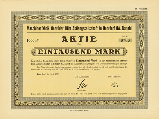 Maschinenfabrik Gebrüder Dürr AG in Rohrdorf OA. Nagold