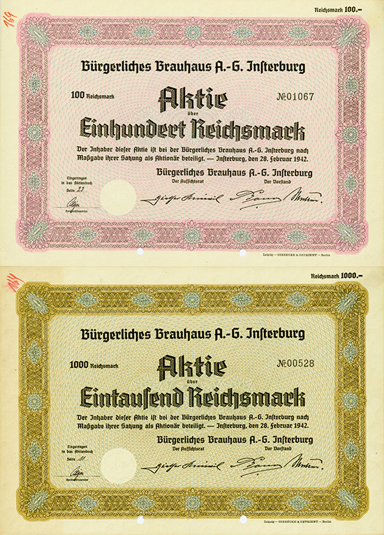 Bürgerliches Brauhaus Insterburg AG [2 Stück]