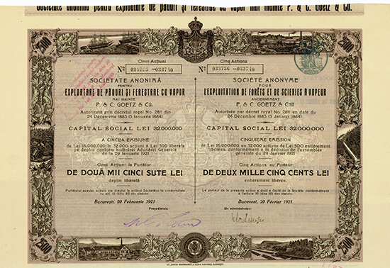Actien-Gesellschaft für Holzgewinnung und Dampfsägen-Betrieb vormals P. & C. Goetz & Cie. / S.A. pentru Exploatare de Paduri si Herestrae cu Vapor mai nainte P. & C. Goetz & Cnia. / S.A. pour l'Exploitation de Forets et de Scieries a Vapeur ansciennement P. & C. Goetz & Cie.
