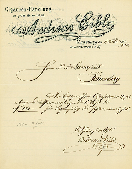 Andreas Eibl, Cigarren-Handlung