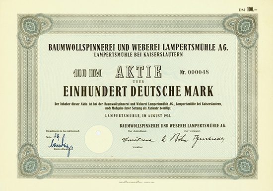 Baumwollspinnerei und Weberei Lampertsmühle AG [2 Stück]