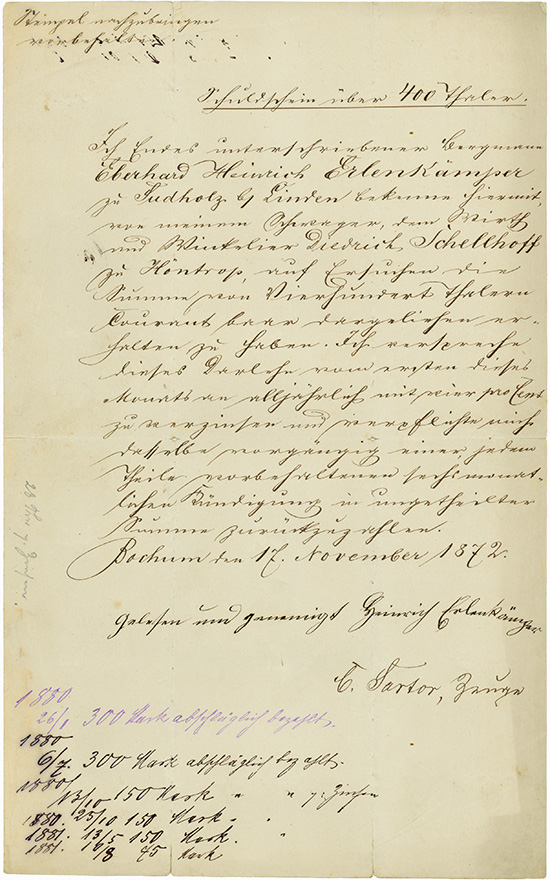 Bochum: Schuldschein Bergmann Erlenkämper