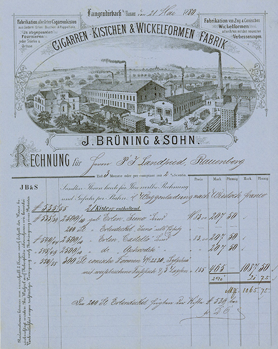 Cigarren-Kistchen & Wickelformen Fabrik J. Brüning & Sohn