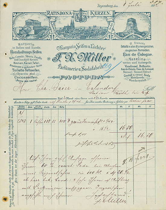 F. X. Miller, Margarin Seifen u. Lichter, Parfümerie- und Sodafabrik