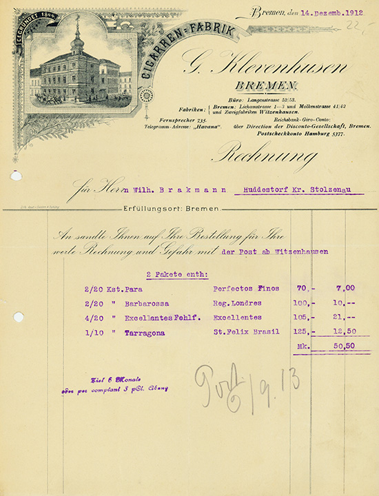 G. Klevenhusen, Cigarren-Fabrik