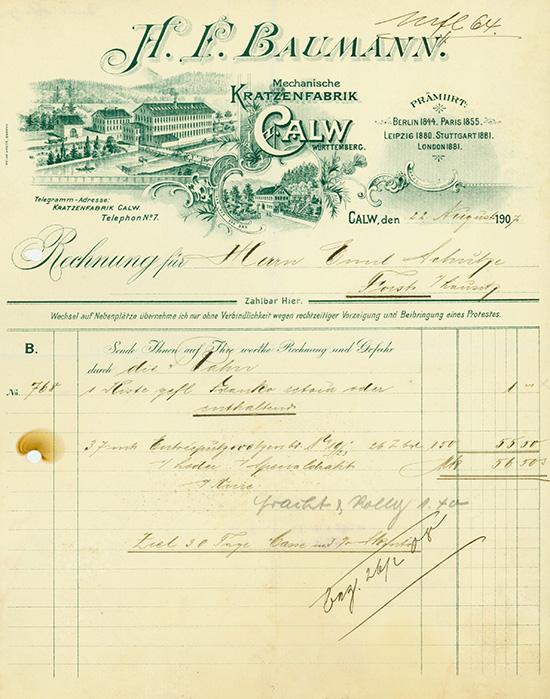 H. F. Baumann, Mechanische Kratzenfabrik [2 Stück]