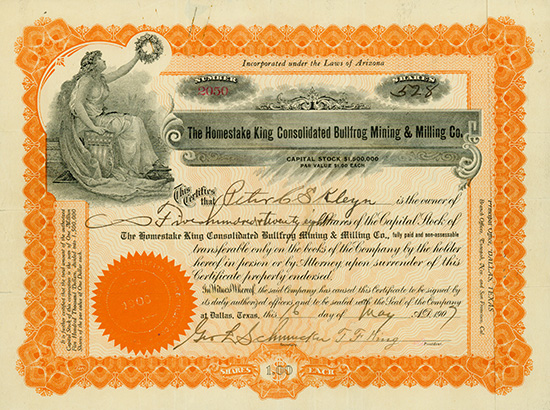 Homestake King Consolidated Bullfrog Mining & Milling Co.