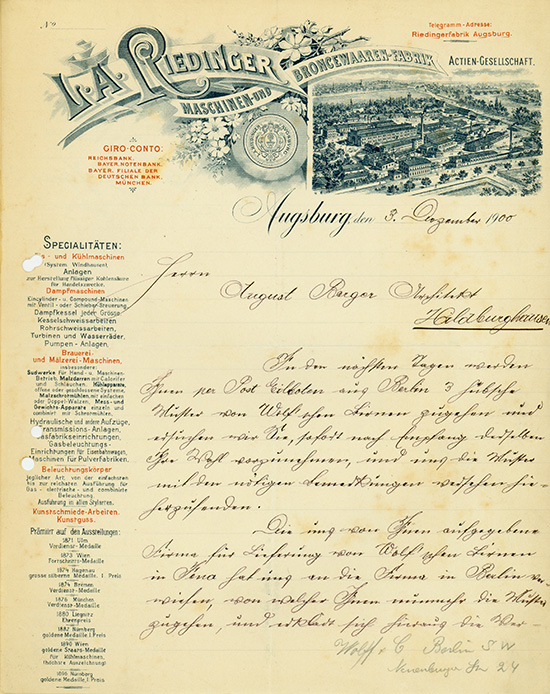 L. A. Riedinger, Maschinen- und Broncewaaren-Fabrik