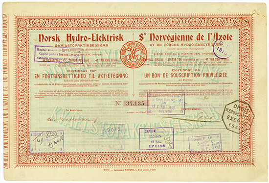 Norsk Hydro-Elektrisk Kvaelstofaktieselskab / Ste. Norvegienne de l'Azote et de Forces Hydro-Electriques