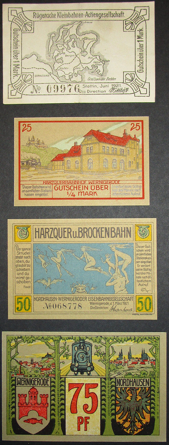 Notgeldscheine von Eisenbahngesellschaften [4 Stück]
