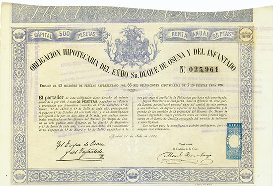 Obligacion Hipotecaria del Exmo Sr. Duque de Osuna y del Infantado
