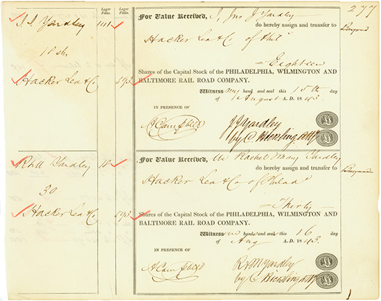 Philadelphia, Wilmington and Baltimore Rail Road Company [2 Stück]