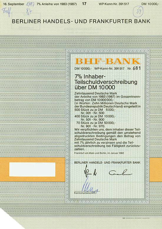 Bhf Bank Ag Scriposale Marketplace For Scripophily Collectors