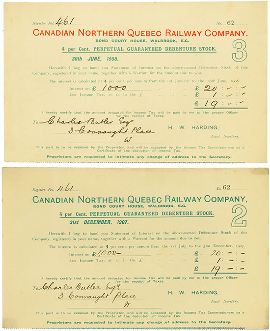 Canadian Northern Quebec Railway Company [2 Stück]