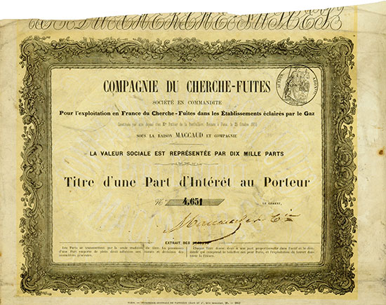 Compagnie du Cherche-Fuites Soicété en Commandite Pour l'exploitation en France du Cherche-Fuites dans les Établissements éclairés par le Gaz