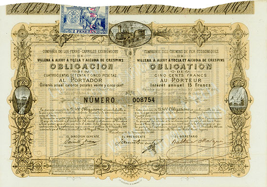 Compañia de los Ferro-Carriles Económicos de Villena á Alcoy á Yecla y Alcudia de Crespins / Compagnie des Chemins des Fer Économiques de Villena à Alcoy à Yecla et Alcudia de Crespins
