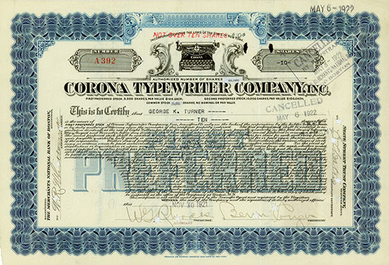 Corona Typewriter Company, Inc.