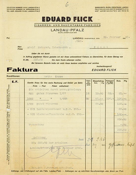Eduard Flick Zigarren- und Rauchtabak-Fabriken Landau-Pfalz [2 Stück]