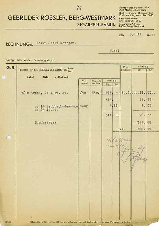 Gebrüder Rössler, Berg-Westmark Zigarren-Fabrik