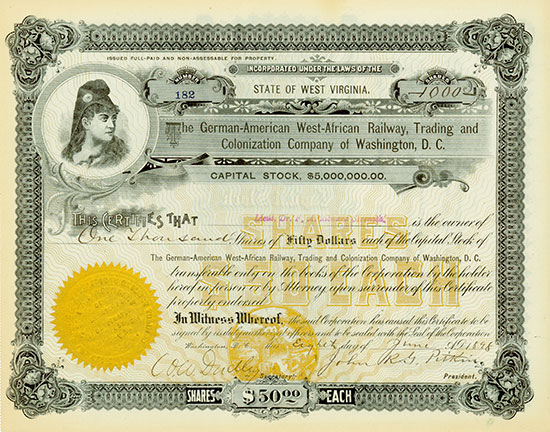 German-American West-African Railway, Trading and Colonization Company of Washington, D. C.