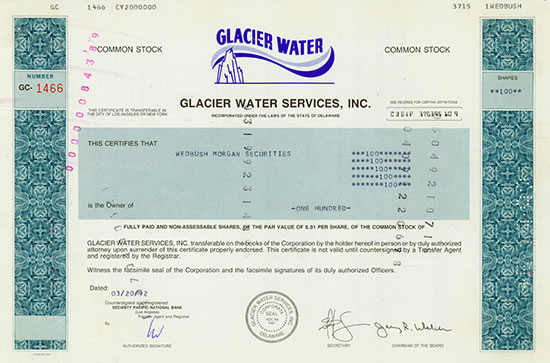 Glacier Water Services, Inc.