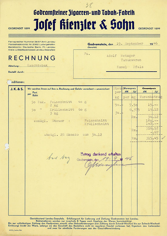 Godramsteiner Zigarren- und Tabak-Fabrik Josef Kienzler & Sohn