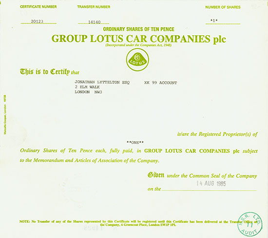 Group Lotus Car Companies plc