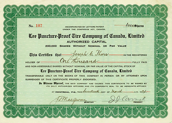 Lee Puncture-Proof Tire Company of Canada, Limited