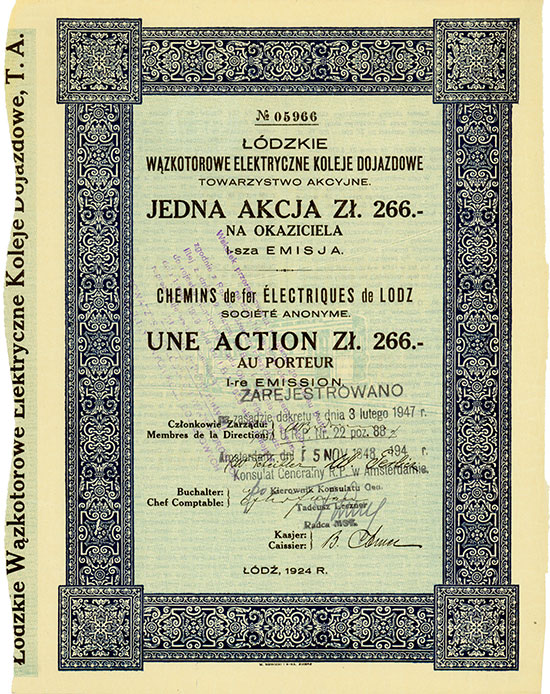 Łódzkie Wązkotorowe Elektryczne Koleje Dojazdowe Towarzystwo Akcyjne / Chemins de fer Électriques de Lodz S.A.