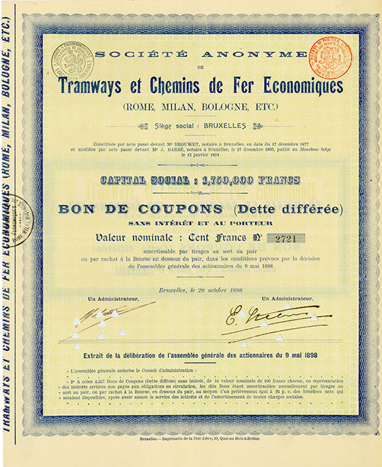 Société Anonyme de Tramways et Chemins de fer Economiques (Rome, Milan, Bologne, etc.)