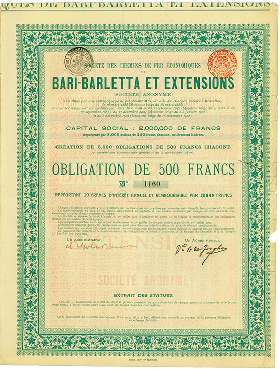 Société des Chemins de Fer Èconomiques de Bari-Barletta et Extensions Société Anonyme