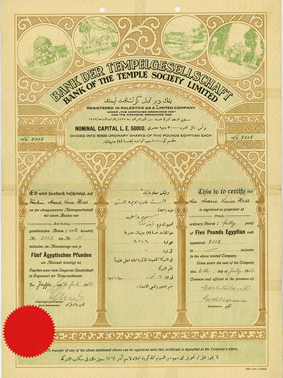 Bank der Tempelgesellschaft / Bank of the Temple Society Limited