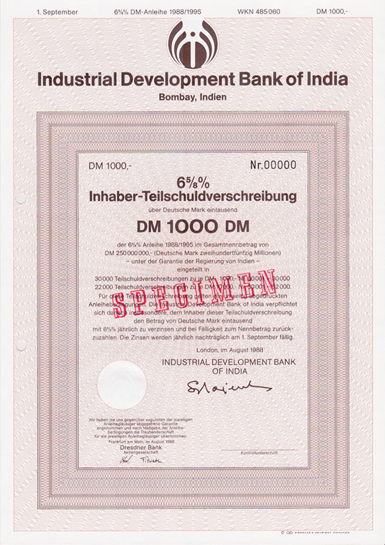 Industrial Development Bank of India [2 Stück]