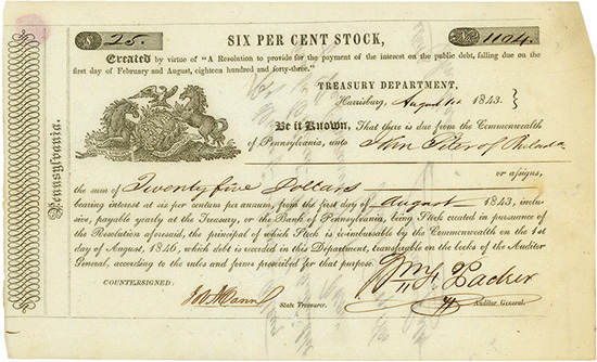 Commonwealth of Pennsylvania - Six Per Cent Stock