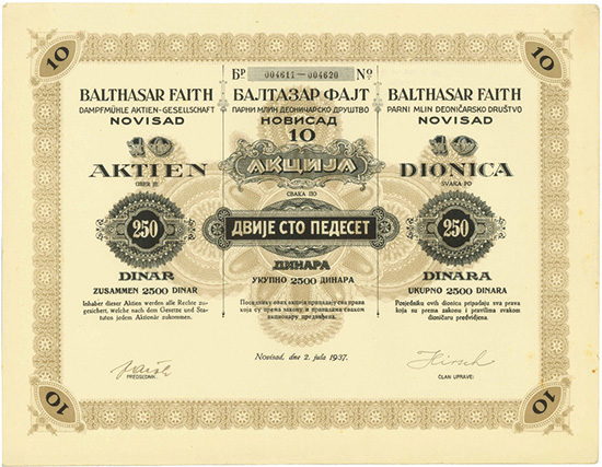Balthasar Faith Dampfmühle AG / Balthasar Faith Parni Mlin Deoničarsko Društvo
