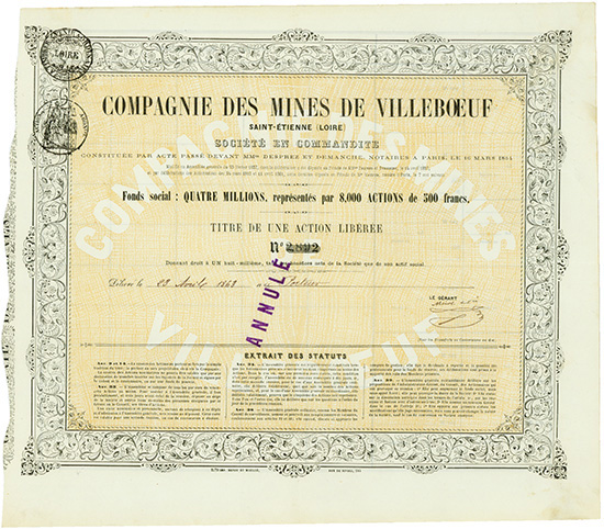 Compagnie des Mines de Villeboeuf Saint-Étienne (Loire) Société en Commandite