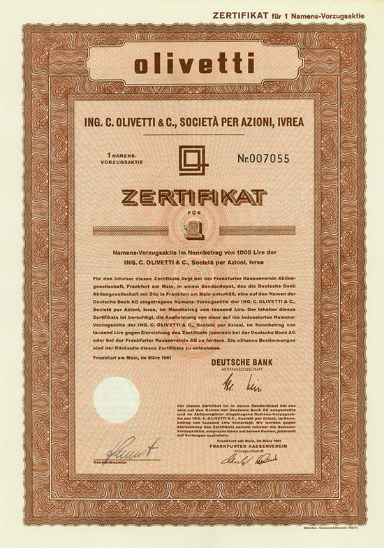 Ing. C. Olivetti & C. Societá per Azioni, Ivrea