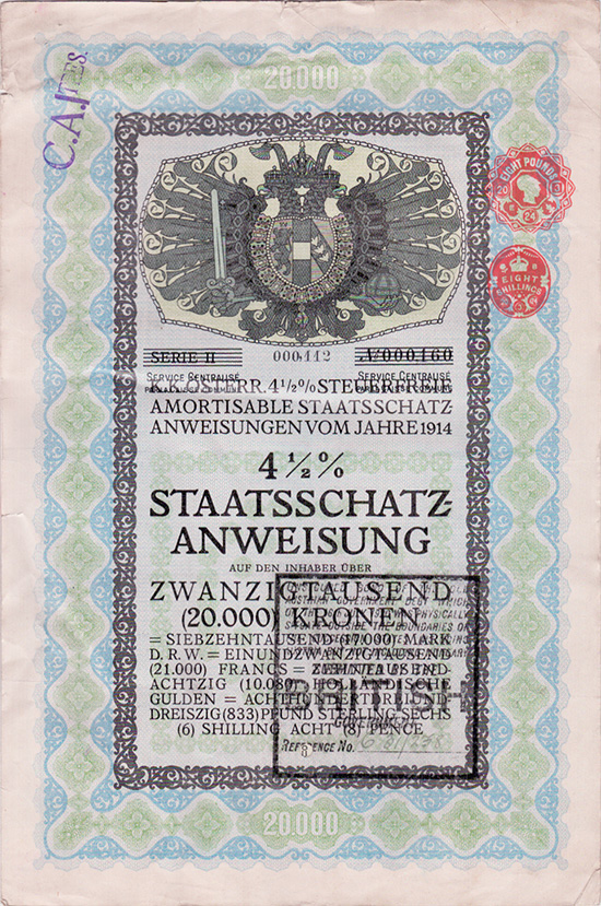 Österreich - Staatsschatzanweisung von 1914 - Britische Variante