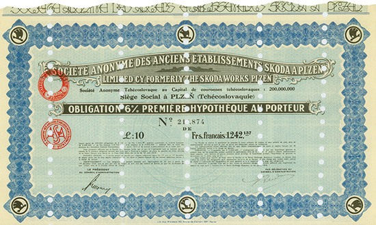 Société Anonyme des Anciens Établissements Skoda a Plzen Limited CY Formerly The Skoda Works Plzen