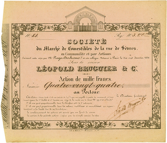 Société du Marché de Comestibles de la rue de Sèvres Sous la raison LÉOPOLD BRUGUIER & Cie.