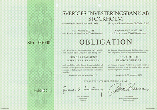 Sveriges Investeringsbank AB / Schwedische Investitionsbank AG / Banque d'Investissement Suedoise S.A.