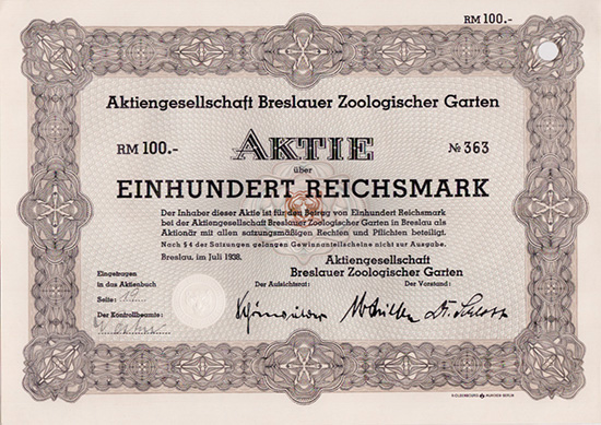 Aktiengesellschaft Breslauer Zoologischer Garten Scriposale
