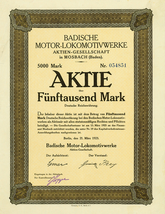 Badische Motor-Lokomotivwerke AG in Mosbach (Baden)