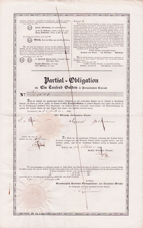 Gräflich Görtzischer Familien-Fiedeicommiss Standesherr Fried. Wilhelm Graf & Herr von Schlitz, Darmstadt
