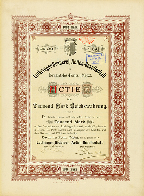 Lothringer Brauerei, Actien-Gesellschaft in Devant-les-Ponts (Metz)