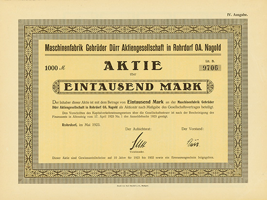 Maschinenfabrik Gebrüder Dürr AG in Rohrdorf OA. Nagold